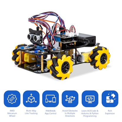 ACEBOTT Smart Robot Car Kit Compatible with Arduino, Robotics for Kids Ages 8-12 12-16, Electronic Programming Project/STEM Science Kits Coding Gifts for Adults and Youths - color: Yellow-c