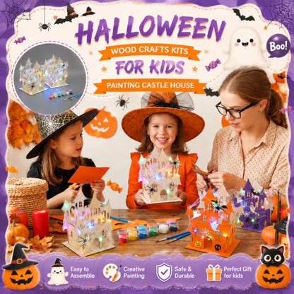 DoubleFill 12 Set Halloween Wooden Castle House Craft Kits, DIY