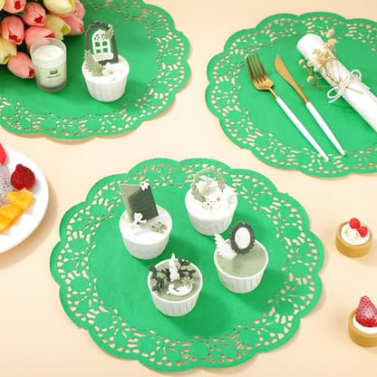 Yexiya 200 Pcs Lace Paper Doilies 14 Inch Round Foil Placemats, Green - color: Green