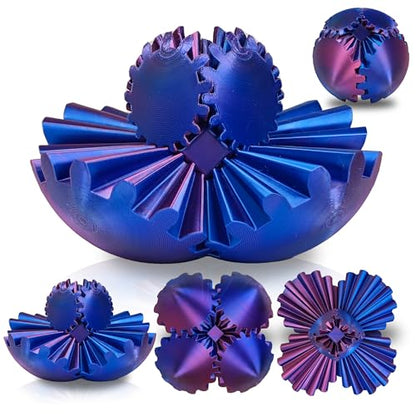 Gear Sphere Fidget Toy Gear Ball 3D Printed Rotating Ball or Cube Fidget Toy, Stress Gearsphere Desk Toy for Anxiety Relief ADHD - color: 1 Pcs Red & Blue