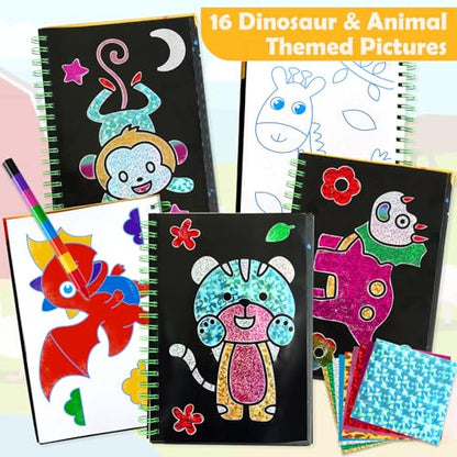 FUNNYB&G Foil Art Craft Kit for Kids, Sparkly Birthday Gift Toy for Kids - style: Dinosaur