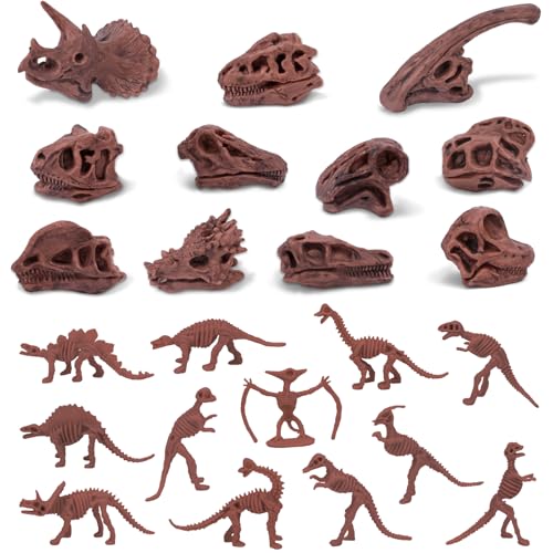 70PCS 3.7 Inch Dinosaur Bone for Sandbox Brown Dinosaur Fossil Skeleton Plastic Skull Dino Dig Toy Kit for Puzzle Game Sensory Bin Birthday Party Dino Scavenger Hunt Science Class Prize Cupcake - color: Brown