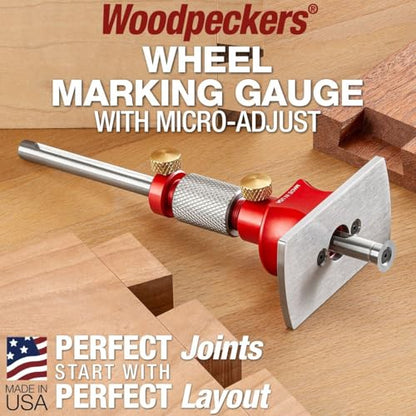Woodpeckers Wheel Marking Gauge With Micro Adjust, Create Precision Layouts With Ultra-Thin Circular Blade, 2-Position Reference Plate, USA Made - WWMG