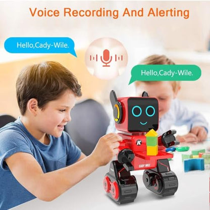 Robots for Kids, Remote Control Robot Toy Intelligent Interactive LED Light Speaks Dance Moves Built-in Coin Bank Programmable Rechargeable RC Robotic Kit (Red) - color: Red
