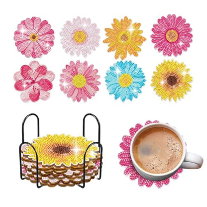 8 Pcs Flowers Shaped Diamond Painting Kits, Diamond Painting Kits with Holder Flowers, Diamond Art Coasters for Beginners Adults - Perfect Art Craft Supplies Gift!… (Flowers) - color: Flowers