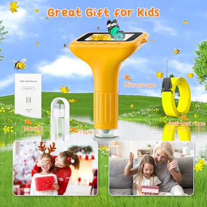SKYBASIC Digital Microscope for Kids, 3" Screen 1000X Handheld Microscope HD Pocket Portable Microscopes Camera, Science Edu Fun Birthday Gifts Toys for Ages 4-12 Children Students Boys Girls -Yellow - color: 3"-Yellow