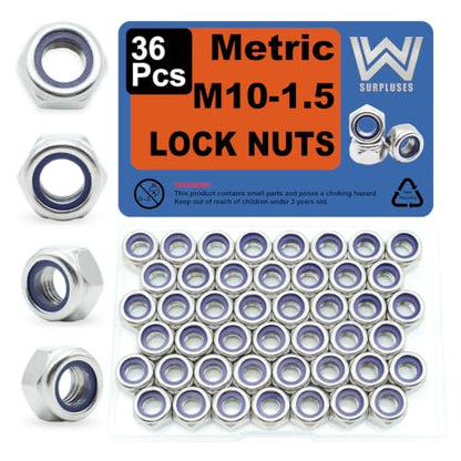 M10-1.5 Nylon Insert Lock Nuts 36 Pack, 304 Stainless Steel Hardware Nuts - size: M10-1.5 (36 Pcs)
