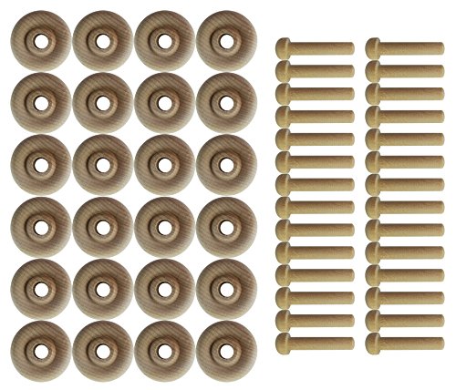 Wood Wheels - 24 Pack with Free Axle Pegs - Made in USA (1" Diameter) - size: 1" Diameter