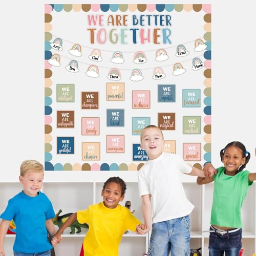 QOUBAI Boho Affirmation Station Bulletin Board Set Motivational Together We are Better Bulletin Board Inspirational Positive Sayings Cutouts Classroom Decor for Back to School Decor Wall Door - style: Boho Affirmation Station