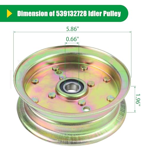 2 Pack 589766102 Husqvarna Idler Pulley for 46 in Z246 RZ4623 Decks - color: T4 2x539132728
