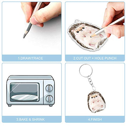 55 Pcs Shrink Plastic Keychain Kits, Shrink Paper Film Sheet for Kid Craft