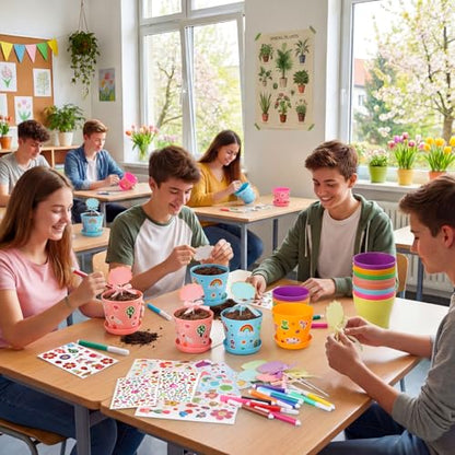 Funnymoom 48 Pcs DIY Flower Pot Craft Kit for Kids Plastic Paintable, Clean