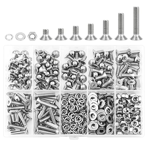 HELIFOUNER 380 Pieces M4 x 5mm /6mm /8mm /10mm /12mm /16mm /20mm, Countersunk Head Socket Cap Screws Bolts Washers Nuts Kit, 304 Stainless Steel - size: M4, style: Countersunk Head Socket Cap