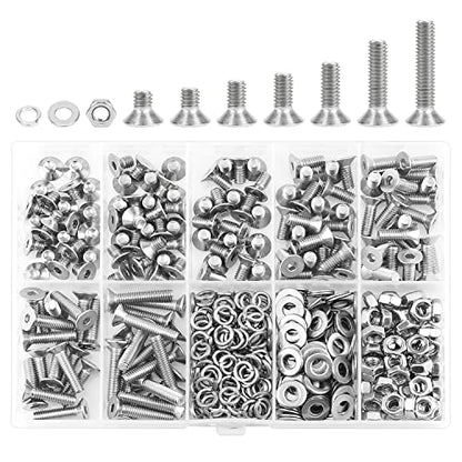 HELIFOUNER 380 Pieces M4 x 5mm /6mm /8mm /10mm /12mm /16mm /20mm, Countersunk Head Socket Cap Screws Bolts Washers Nuts Kit, 304 Stainless Steel - size: M4, style: Countersunk Head Socket Cap