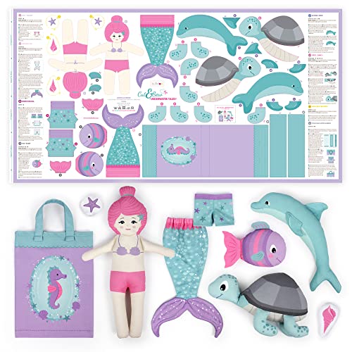 kullaloo Cut & Sew Fabric Panel – Mermaid Craft Sewing Kit for Kids Beginners – DIY for Girls & Boys (Underwater Tales) - color: Underwater Tales