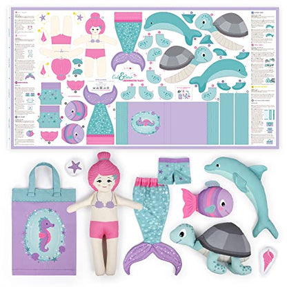 kullaloo Cut & Sew Fabric Panel – Mermaid Craft Sewing Kit for Kids Beginners – DIY for Girls & Boys (Underwater Tales) - color: Underwater Tales