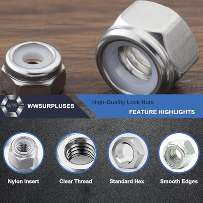 5/16-18 Nylon Insert Lock Nuts 75 Pack, 304 Stainless Steel Hardware Nuts - size: 5/16"-18 (75 Pcs)