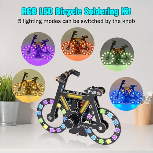 LED Bike Soldering Practice Kit, ICSTATION Knob Control Bicycle Soldering Project With 5 Lighting Modes DIY Bike Kit With LED Filament Brightness Adjustable for Adults College Solder Education