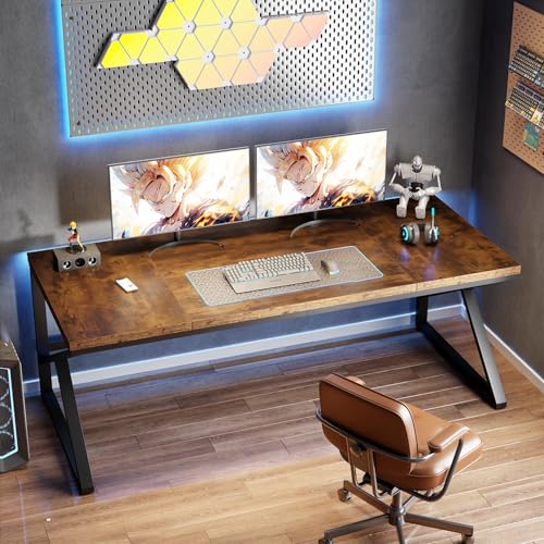 HSH Large Rustic Brown Computer Desk, 70 Inch Home Office 2 Person Desk - color: Rustic Brown, size: 70 Inch