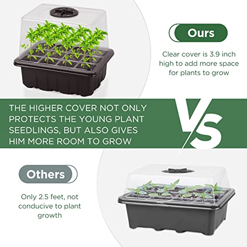 Seed Starter Tray with Light, 6PCS Seed Starter Kit with Grow Light, Seedling Starter Trays with Humidity Domes, Covers Height 3.9", Indoor Gardening Plant Germination Trays - color: Black