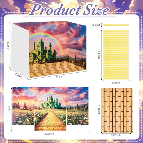 AmazingSpark 2 Set Green Castle Diorama Box and Yellow Brick Decor, Diorama Project Supplies Set, Cardboard Display Case Kit & Sticker with Double Sided Tapes for DIY Crafts - style: Green Castle