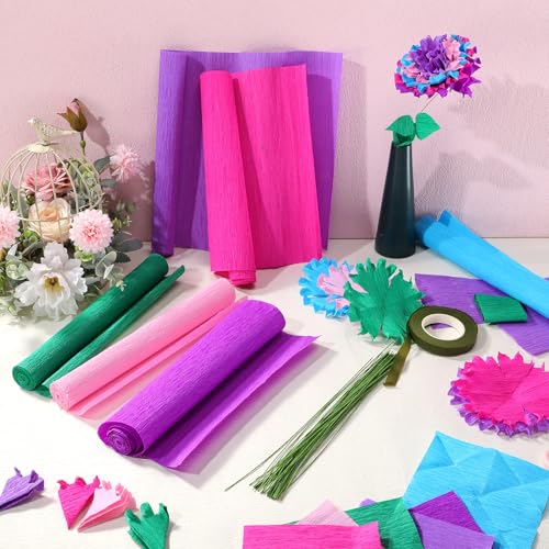 Gersoniel 57 Pcs Crepe Paper DIY Kit for Flower Making, Mermaid Color - color: Mermaid Color