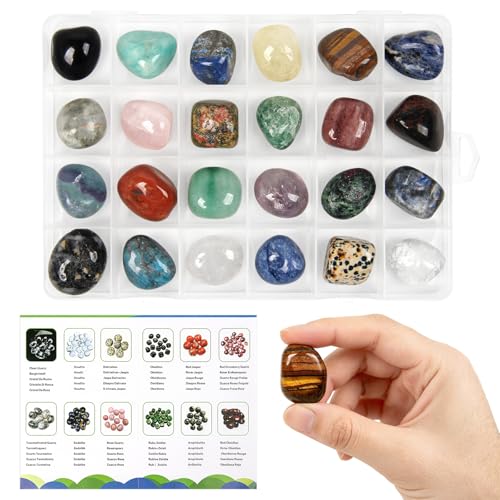 24 Pcs Tumbled Stones, Gemstones Collection for Beginners and Collectors