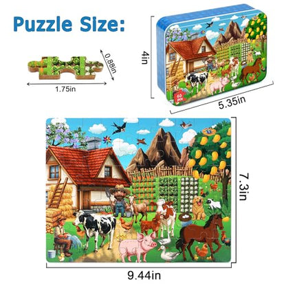 LELEMON Puzzles for Kids Ages 4-6,60 Piece Puzzles for Kids in a Metal Box - color: Farm 1)