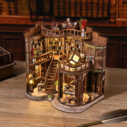 Dreamy Book Hall Book Nook Kit – DIY Miniature Dollhouse 3D Wooden Puzzle, Multi-Layer Vintage Library with LED Warm Light, Premium Imported Wood Bookends, Creative Gift for Adults & Teens - style: Dreamy Book Hall