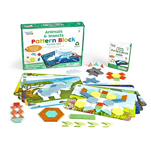 hand2mind Animals and Insects Pattern Block Puzzle Set, Tangram Puzzle, Geometric Shapes for Kids, Pattern Blocks Cards, Pattern Play, Toddler Battern Blocks, Kindergarten Learning Activities - style: Animals and Insects Set