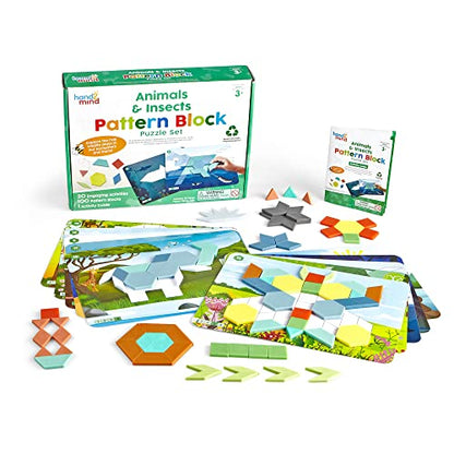 hand2mind Animals and Insects Pattern Block Puzzle Set, Tangram Puzzle, Geometric Shapes for Kids, Pattern Blocks Cards, Pattern Play, Toddler Battern Blocks, Kindergarten Learning Activities - style: Animals and Insects Set