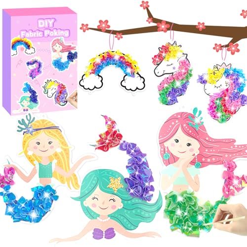 Poke in Fun Art Fabric Craft, Arts and Crafts for Kids,DIY Craft Kits,Create Mess Free Craft,Art Activity Birthday Christmas Gift Ideas for Children,Rainbow Toys for Girls and Boys Ages 4-10+ - style: Magical