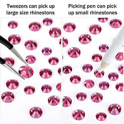12 Grids 3792pcs Rose Flatback Rhinestones Set for Nail, Art, Crafts, Makeup, Tumblers Glitter Round with Tweezers and Picking Pen(SS6~SS20) - color: Lt.Rose