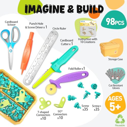 Kibbidea Cardboard Cutter for Kids, Cardboard Construction Tool Kit - size: 98 PCS