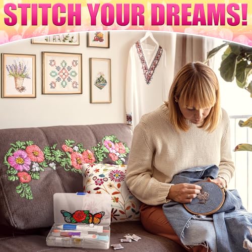 137-Piece Embroidery Kit for Beginners with 100-Color Floss