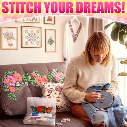137-Piece Embroidery Kit for Beginners with 100-Color Floss