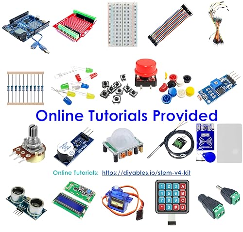 STEM V4 IoT Starter Kit – Fully Compatible with Arduino UNO R4 WiFi, Includes DIYables STEM Board, Sensors, Display, Modules, Expansion Board, Breadboard, Jumper Wires