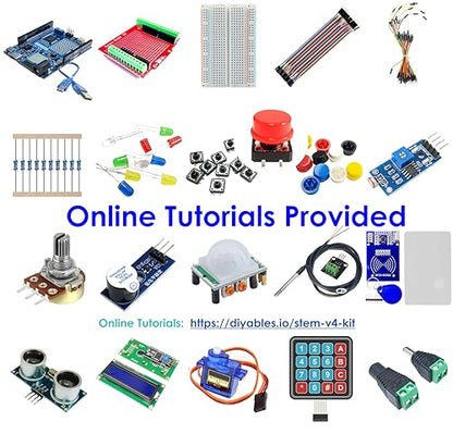 STEM V4 IoT Starter Kit – Fully Compatible with Arduino UNO R4 WiFi, Includes DIYables STEM Board, Sensors, Display, Modules, Expansion Board, Breadboard, Jumper Wires
