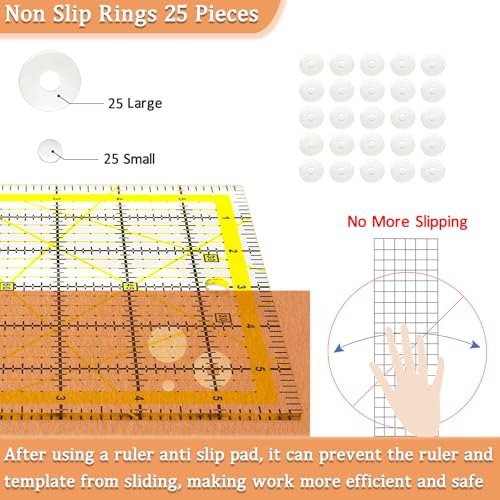 VPVPV 4 Piece Quilting Ruler,Acrylic Square Ruler,Quilting Templates,with Non Slip Rings 25 Pieces（4.5“X4.5”、6“X6”、9.5“X9.5”、12.5“X12.5”） - color: Yellow-4