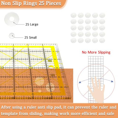 VPVPV 4 Piece Quilting Ruler,Acrylic Square Ruler,Quilting Templates,with Non Slip Rings 25 Pieces（4.5“X4.5”、6“X6”、9.5“X9.5”、12.5“X12.5”） - color: Yellow-4