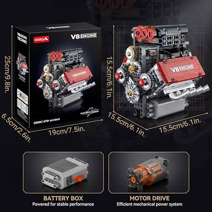 Motorized V8 Engine Model Building Kit, Mechanical Engine Model that Moves, STEM Engineering Assembly Kit with Gear System, Desktop Display Collectible for Adults & Teens