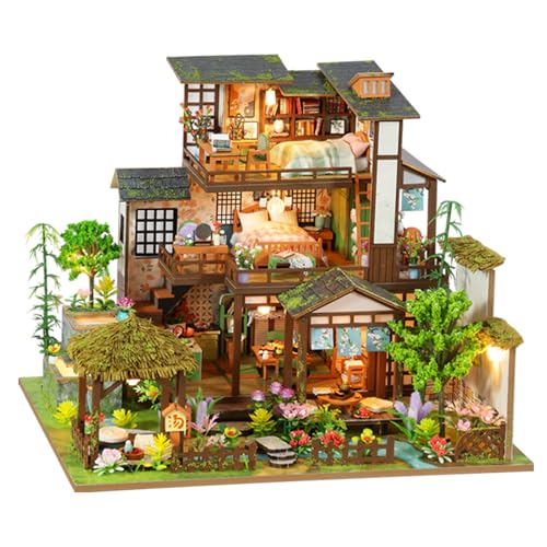DIY Miniature House Kit with LED Lights, Bamboo Spring Courtyard Wooden Mini House Building Kit for Adults & Teens, Creative Crafts for Women, Friends & Hobbyists - style: Bamboo Spring Courtyard