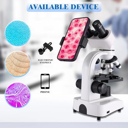 Binocular Microscope for Adults Kids Students, 64X-6000X Microscopes, 3 Objective Lens, Metal-Body Dual LED Illumination, Biological Compound Microscope Kit for School Lab, Homeschool - style: Microscope Kit - 1