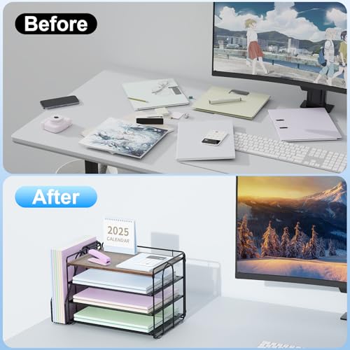 Spacrea 4 Tier Paper Organizer for Desk with File Organizer - color: Wood