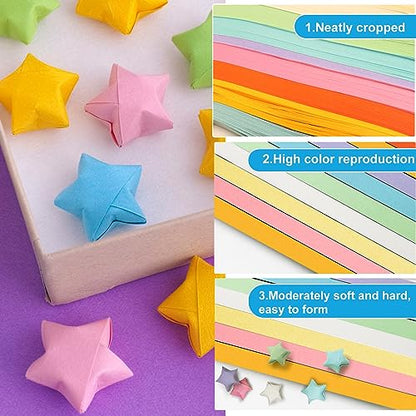 FoDau770 Solid Color Star Paper Strips - 1080 Sheet, 10 Colors - color: Solid Warm Multicolor