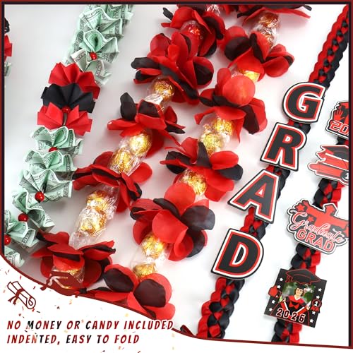 Money Leis for Graduation 2026 - Graduation Leis 2025 Red Graduations Leis - color: Money Leis - Red Black