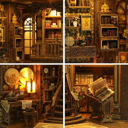 Book Nook Kit, DIY Miniature House Kit, Mini House Building Kit, Miniature Dollhouse Kit for Adults and Teens, 3D Wooden Puzzles with LED Light, Bookshelf Craft Kit (Ancient Book Collection Room) - color: Ancient Book Collection Room
