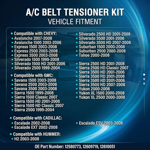 A/C Belt Tensioner Pulley Kit 90K-38159 with 2 Mounting Bolts Compatible with Chevy Tahoe 2000-2008, GMC Yukon 2000-2008, Cadillac Escalade 2002-2008, Chevy Avalanche 2002-2008 – Replace ACK040378HD - size: 90K-38159+BOLT