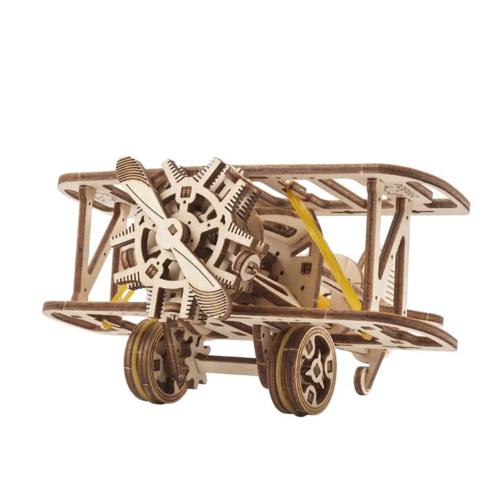 UGEARS Mini-Biplane, 3D Puzzle, 3.15-inch Height, Wooden Model Kits for Adults, DIY Craft Kit, Mechanical 3D Puzzle, for Aviation Enthusiasts and Puzzle Lovers