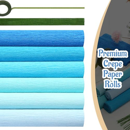 Gersoniel 57 Pcs Crepe Paper DIY Kit for Flower Making, Gradient Blue - color: Gradient Blue